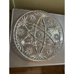 Vintage Clear 13" Cupped Edge Torte Plate Anchor Hocking Star Of David .